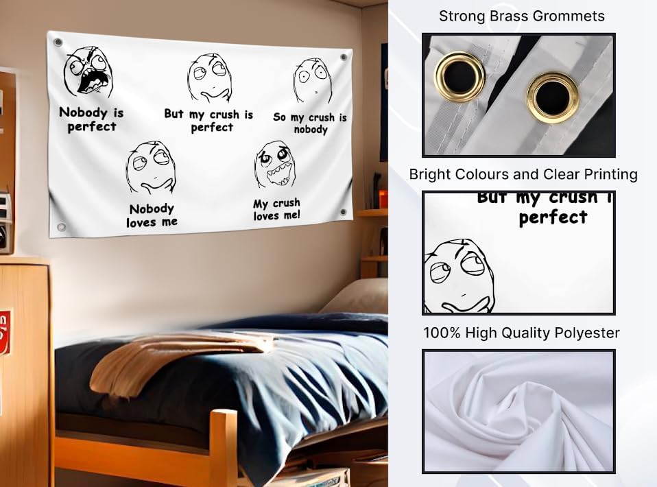 3x5 Feet Single Sided Funny Meme Flags with Quotes - Happy Faces Poster Polyester for Room Teens - Humorous Banners for Party with Four Brass Grommets - Comical Flag for Room College Dorm Decoration