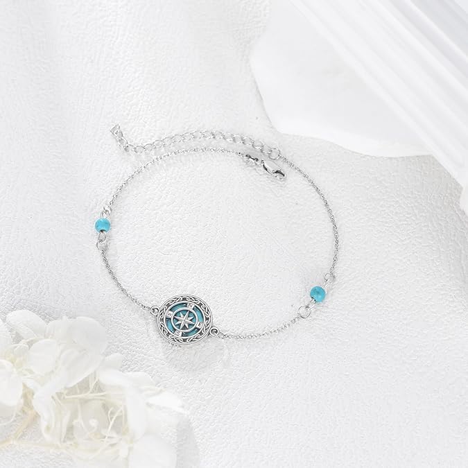 Aihpos Sterling Silver Turquoise Bracelet - Adjustable Turquoise Link Bracelet Gemstone Jewelry for Women Her