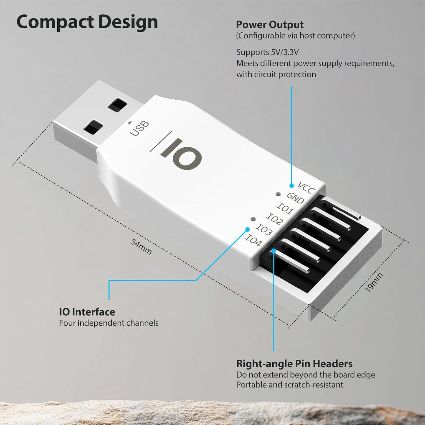 JIO Module USB to IO Debug Module,USB to PWM ADC IO Tool, 12-bit ADC, 4-Channel IO, Windows Compatible,Comes with English User Manual,Software,CMD Command,Dll for C#,Python Development
