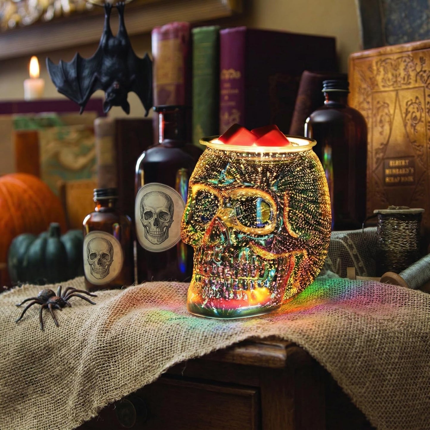 Skull Wax Melt Warmer Electric, Gothic Home Decor Night Light, Wax Burner for Scented Wax, Unique 3D Rainbow Skull Gifts