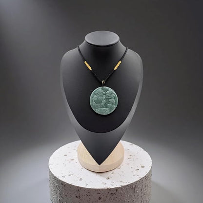 Jade Pendant Necklace, Healing Stone Necklace, Handcrafted Natural Healing Pendant for Men and Women - Infused with Chakra Energy to Attract Wealth, Luck and Health (God of Wealth)