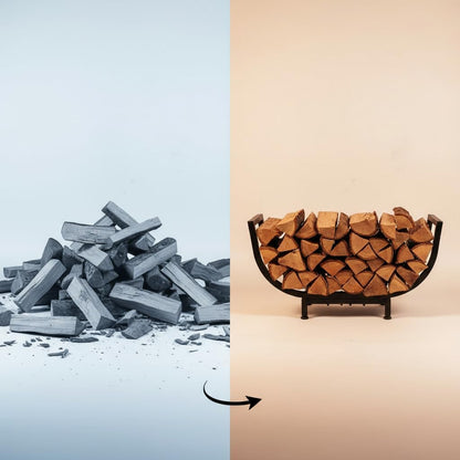 Thornfield 24.5 Inch Curved Firewood Rack, Indoor Outdoor Durable Log Holder, Heavy-Duty Fireplace Wood Storage Rack with 300lbs Load Capacity, Waterproof & Rustproof