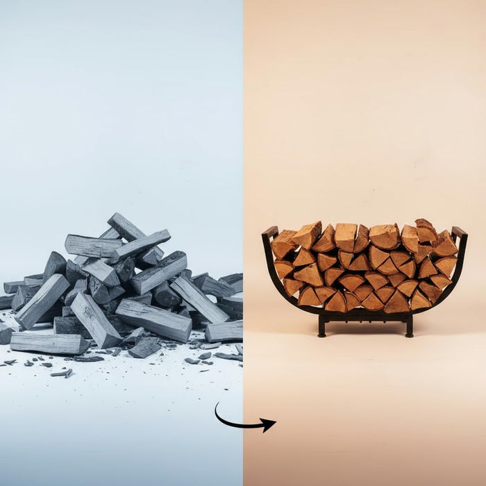 Thornfield 24.5 Inch Curved Firewood Rack, Indoor Outdoor Durable Log Holder, Heavy-Duty Fireplace Wood Storage Rack with 300lbs Load Capacity, Waterproof & Rustproof