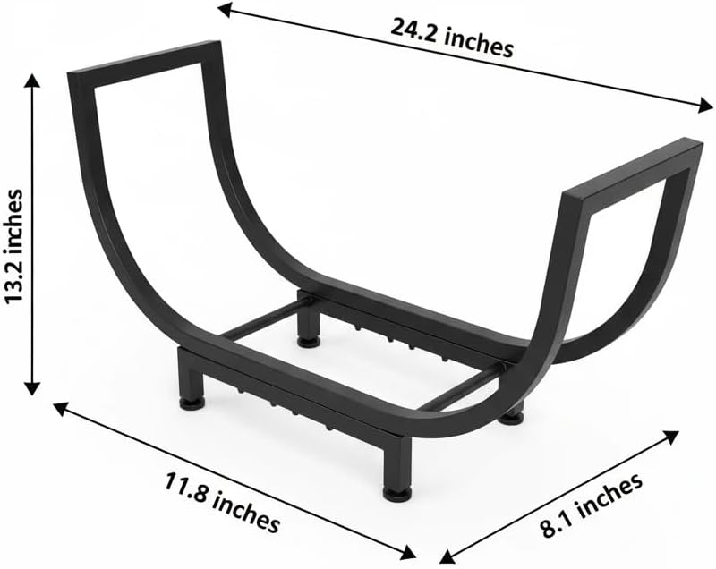 Thornfield 24.5 Inch Curved Firewood Rack, Indoor Outdoor Durable Log Holder, Heavy-Duty Fireplace Wood Storage Rack with 300lbs Load Capacity, Waterproof & Rustproof
