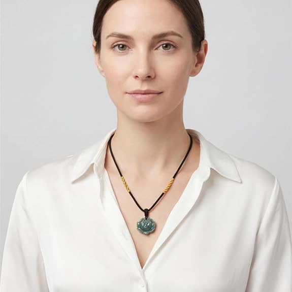 Jade Pendant Necklace, Healing Stone Necklace, Handcrafted Natural Healing Pendant for Men and Women - Infused with Chakra Energy to Attract Wealth, Luck and Health (Green Lotus)