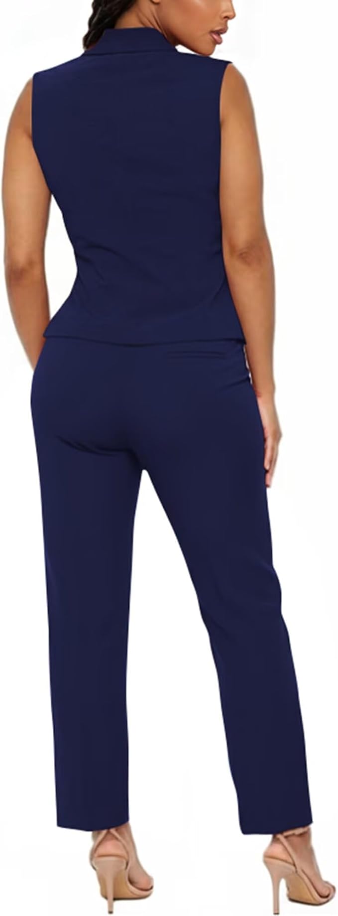 Kafiloe Pant Suits for Women Dressy 2 Piece Business Casual Outfits Sleeveless Blazer Vest Straight Pants Set