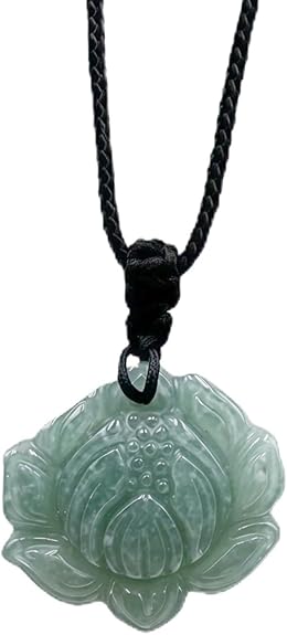 Jade Pendant Necklace, Healing Stone Necklace, Handcrafted Natural Healing Pendant for Men and Women - Infused with Chakra Energy to Attract Wealth, Luck and Health (Green Lotus)