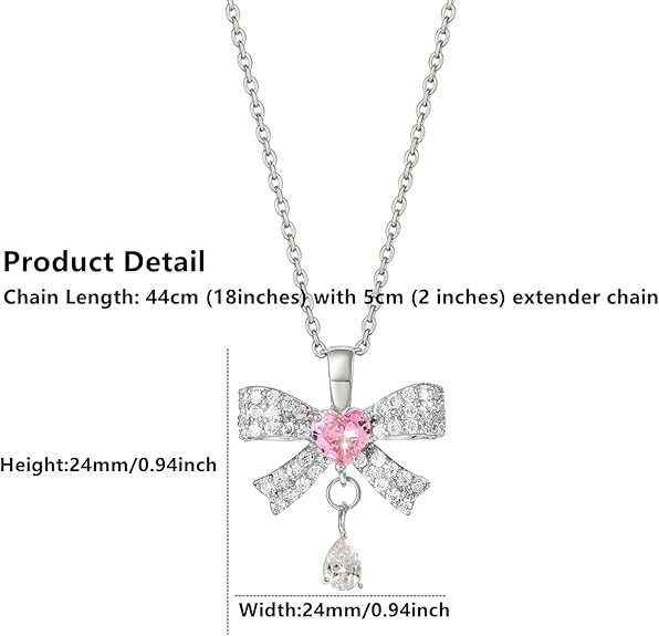 Gold Bow Necklace for Women, 14K Gold Plated Cubic Zirconia Bow Pendant, Cute and Delicate Bow Jewelry, Valentine’s Day Gift for Her