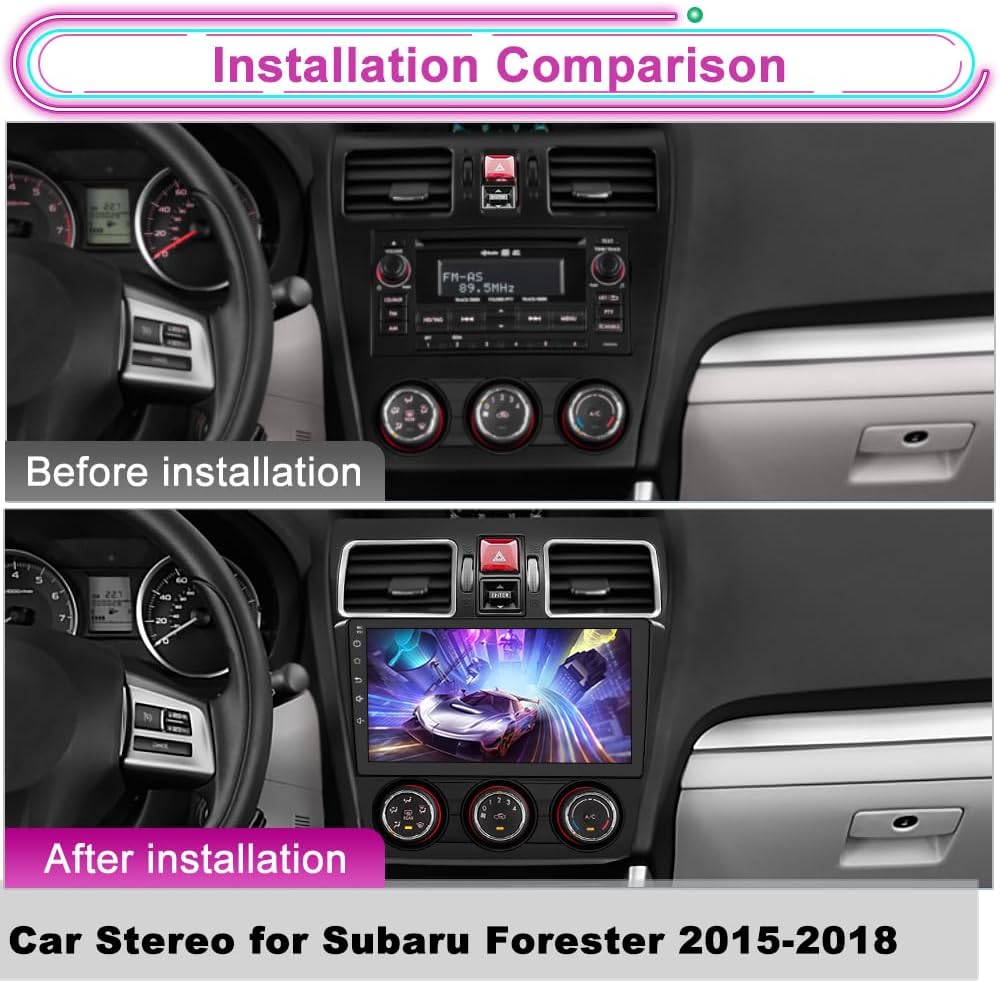 Car Stereo Radio for Subaru Forester 2015-2018 with Wireless CarPlay & Android Auto, 2GB+64GB Android 13, 9" Touchscreen with Backup Camera HD GPS Navigation, Bluetooth 5.0, WiFi, FM/AM, DSP