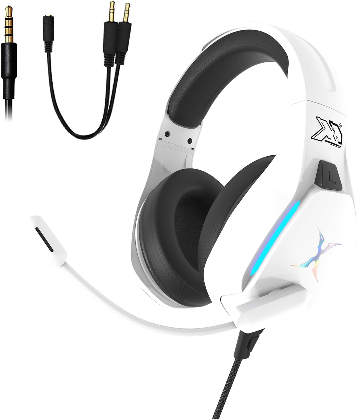 FOXXRAY BAL-67 Gaming Headset for PC, PS4, PS5, Xbox, Surround Sound Headphone with Noise Canceling Microphone, 50MM Dynamic Drivers, Wired 3.5mm Audio Jack, Breathable Mesh Ear Cushions - White