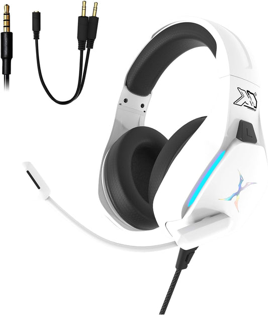 FOXXRAY BAL-67 Gaming Headset for PC, PS4, PS5, Xbox, Surround Sound Headphone with Noise Canceling Microphone, 50MM Dynamic Drivers, Wired 3.5mm Audio Jack, Breathable Mesh Ear Cushions - White