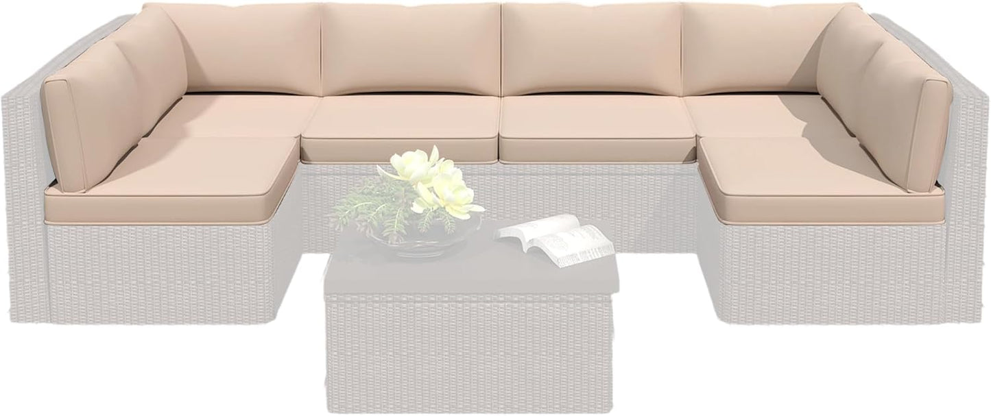 14-Piece Outdoor Replacement Cushions for Patio Furniture, Deep Seat Cushions for 6-Seat Sectional Rattan Sofa, Water-Resistant Couch Cushion Set with Non-Slip Backing, Cream White