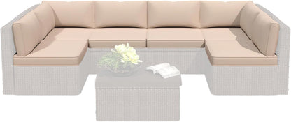 14-Piece Outdoor Replacement Cushions for Patio Furniture, Deep Seat Cushions for 6-Seat Sectional Rattan Sofa, Water-Resistant Couch Cushion Set with Non-Slip Backing, Cream White