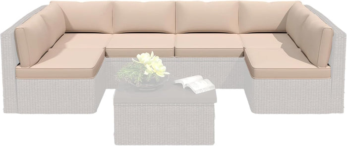 14-Piece Outdoor Replacement Cushions for Patio Furniture, Deep Seat Cushions for 6-Seat Sectional Rattan Sofa, Water-Resistant Couch Cushion Set with Non-Slip Backing, Cream White