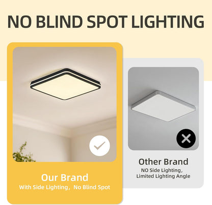 6PK 12 Inch LED Flush Mount Ceiling Light with Side Light, 40W, 2520LM, 3000K/4000K/6000K CCT Selectable, Black Square LED Ceiling Light for Hallway, Kitchen, Bedroom, Laundry Room