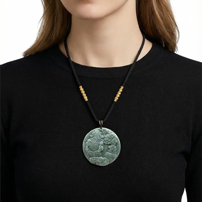 Jade Pendant Necklace, Healing Stone Necklace, Handcrafted Natural Healing Pendant for Men and Women - Infused with Chakra Energy to Attract Wealth, Luck and Health (God of Wealth)