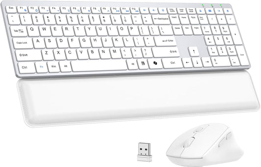 Wireless Keyboard and Mouse Combo, Full Size Silent Ultra Thin Keyboard with Magnetic Wrist Rest, Optical Mouse, 2.4G Lag-Free Cordless Mice Keyboard Set for Computer, Mac, Laptop, PC, Windows Brand: EAYBLLY