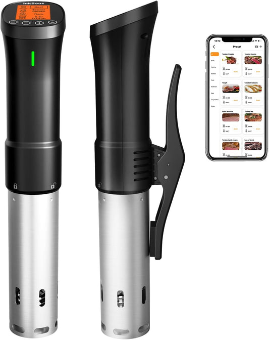 WiFi 2.4G Sous Vide Cooker 1000W,Sous Vide Machine Ultra-Quiet & 3D Fast Heating, App Control, Timer, Precise Calibration & 14 Recipes