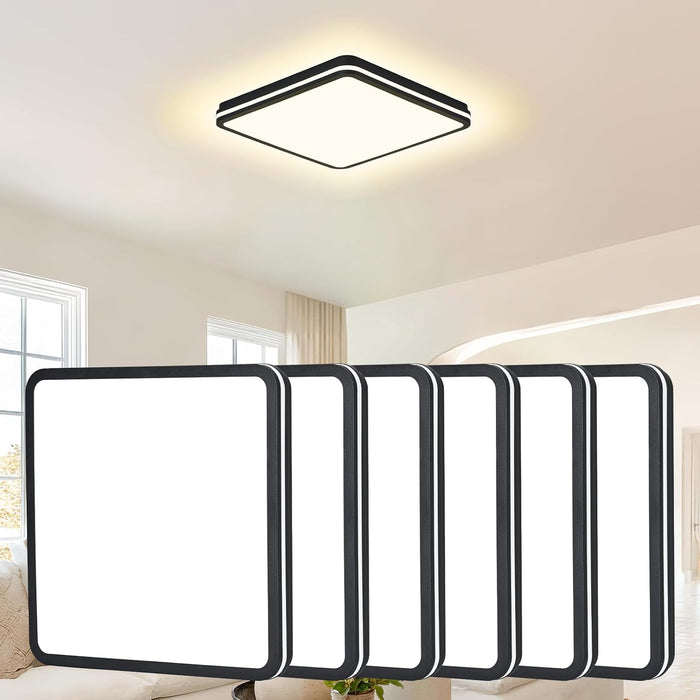 6PK 12 Inch LED Flush Mount Ceiling Light with Side Light, 40W, 2520LM, 3000K/4000K/6000K CCT Selectable, Black Square LED Ceiling Light for Hallway, Kitchen, Bedroom, Laundry Room