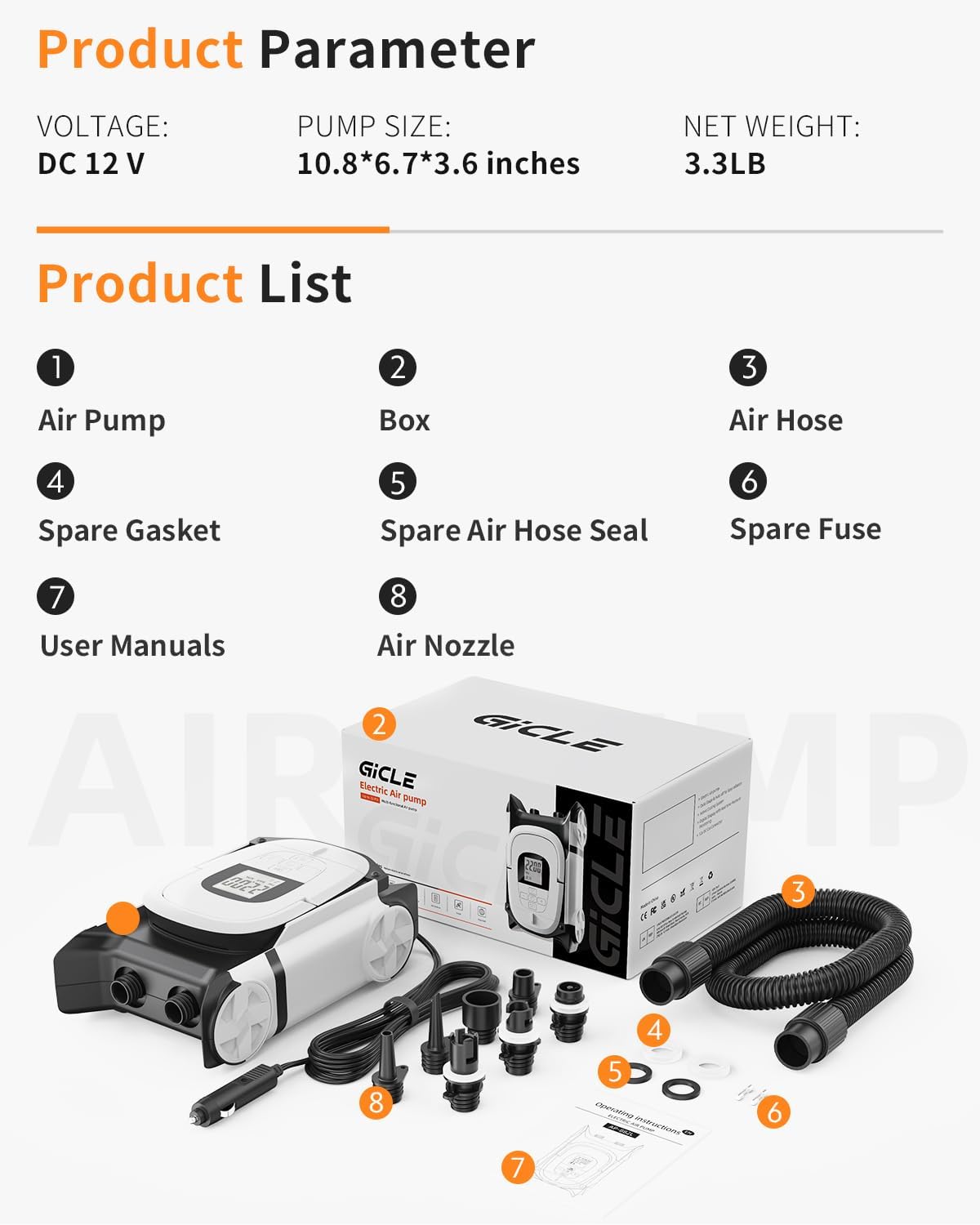 Paddle Board Pump with DC 12V Car Power Connector for Inflatable SUP and Boat, 22PSI Portable Electric Air Pump for Paddleboard with Auto-Off Function and Kayak Accessories