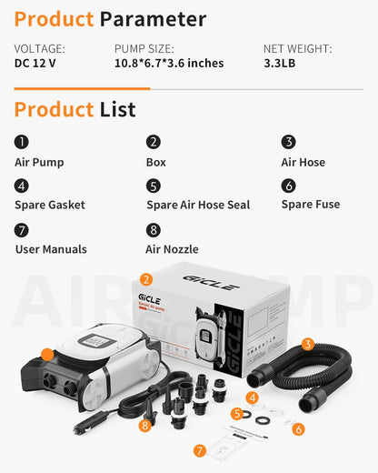 Paddle Board Pump with DC 12V Car Power Connector for Inflatable SUP and Boat, 22PSI Portable Electric Air Pump for Paddleboard with Auto-Off Function and Kayak Accessories