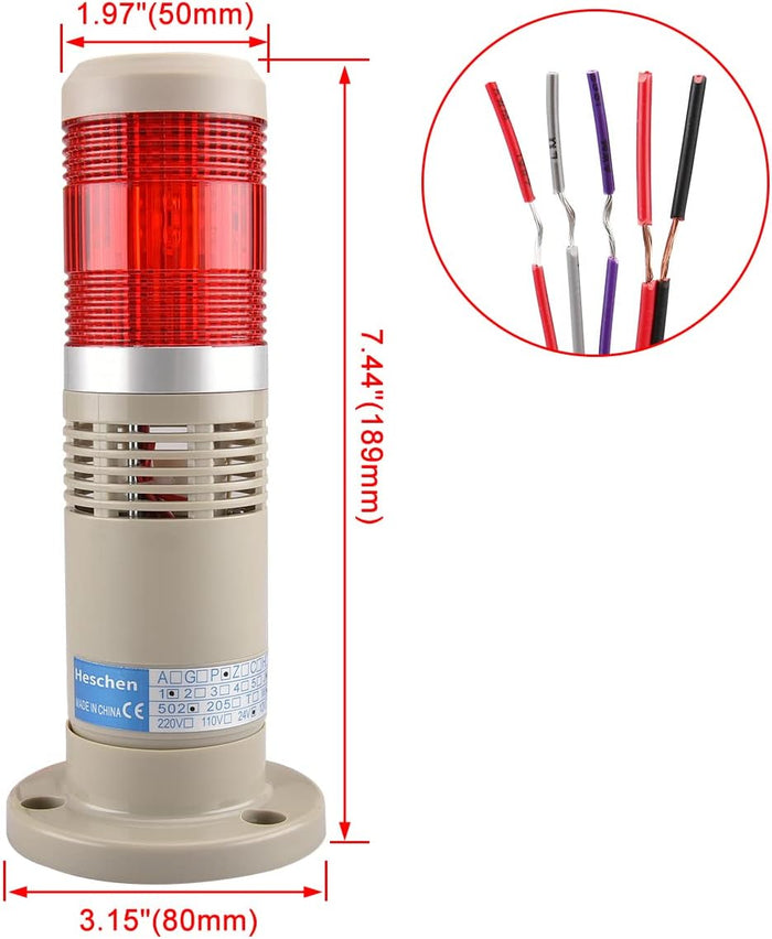 Heschen Tower Stack Light 24V DC Industrial Red LED Alarm Warning Flashlight