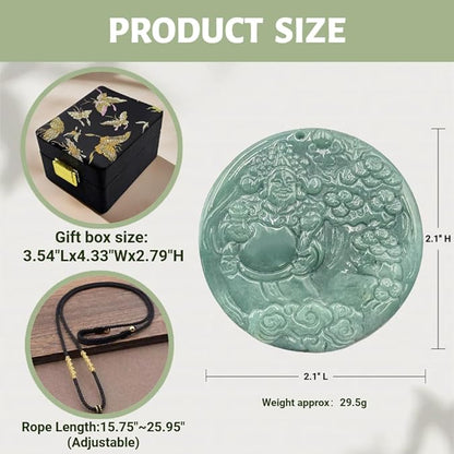 Jade Pendant Necklace, Healing Stone Necklace, Handcrafted Natural Healing Pendant for Men and Women - Infused with Chakra Energy to Attract Wealth, Luck and Health (God of Wealth)