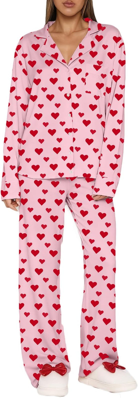 VFURYGD Women Satin Pajama Set Long Sleeve Laper V Neck Button Down Loungewear Silk Pjs Set with Pockets