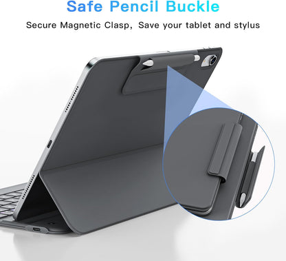 for iPad Air 11-inch Case with Keyboard (M3/M2, 2025/2024), Ultra-Thin & Lightweight, Safe Pencil Buckle, Rechargeable Magnetic Detachable Keyboard for iPad Air 11"/Air 5th/4th 10.9", Grey