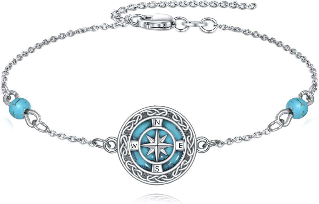 Aihpos Sterling Silver Turquoise Bracelet - Adjustable Turquoise Link Bracelet Gemstone Jewelry for Women Her
