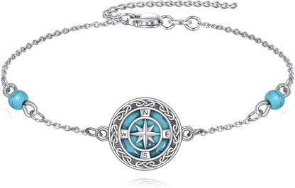 Aihpos Sterling Silver Turquoise Bracelet - Adjustable Turquoise Link Bracelet Gemstone Jewelry for Women Her
