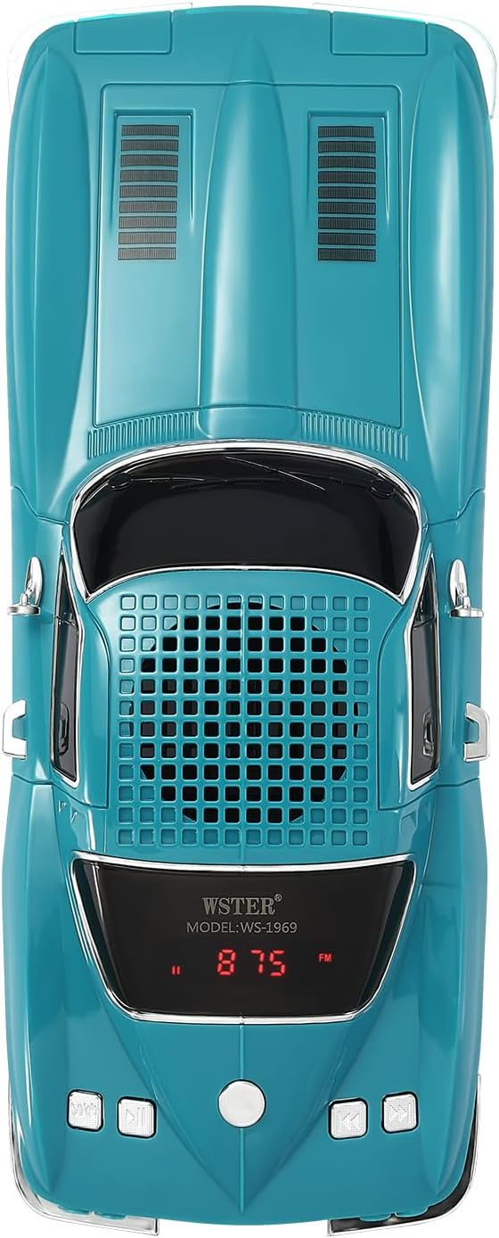 WS-1969 Retro Sports Car Bluetooth Replica Speaker – Portable Wireless Model with HD Sound, TWS Stereo Pairing, FM Radio, USB/TF Playback, LED Headlights & Taillights, Built-in Mic (Green)