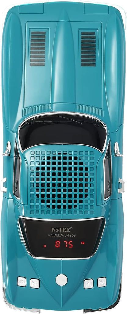 WS-1969 Retro Sports Car Bluetooth Replica Speaker – Portable Wireless Model with HD Sound, TWS Stereo Pairing, FM Radio, USB/TF Playback, LED Headlights & Taillights, Built-in Mic (Green)