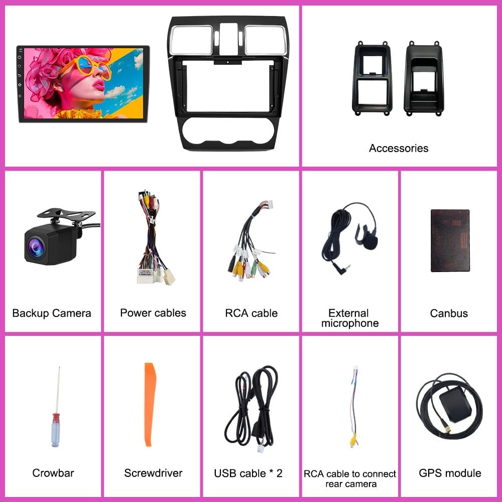 Car Stereo Radio for Subaru Forester 2015-2018 with Wireless CarPlay & Android Auto, 2GB+64GB Android 13, 9" Touchscreen with Backup Camera HD GPS Navigation, Bluetooth 5.0, WiFi, FM/AM, DSP