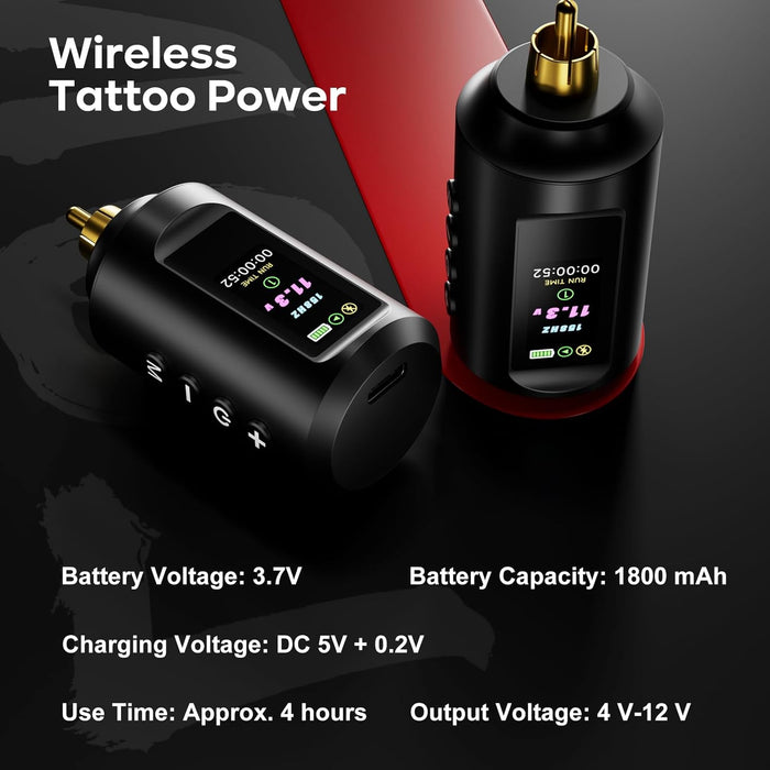 Cordless Tattoo Gun Kit, 1800mAh Rechargeable Battery & LED Display,Complete Tattoo Machine Supply for Beginners & Practice,SL-TKP202A-2