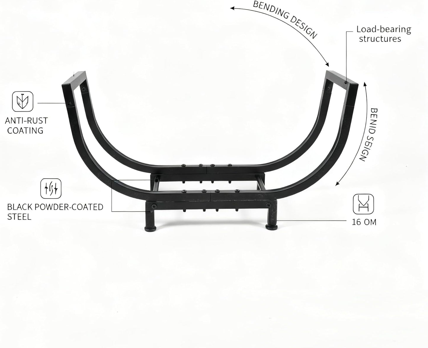 Thornfield 24.5 Inch Curved Firewood Rack, Indoor Outdoor Durable Log Holder, Heavy-Duty Fireplace Wood Storage Rack with 300lbs Load Capacity, Waterproof & Rustproof