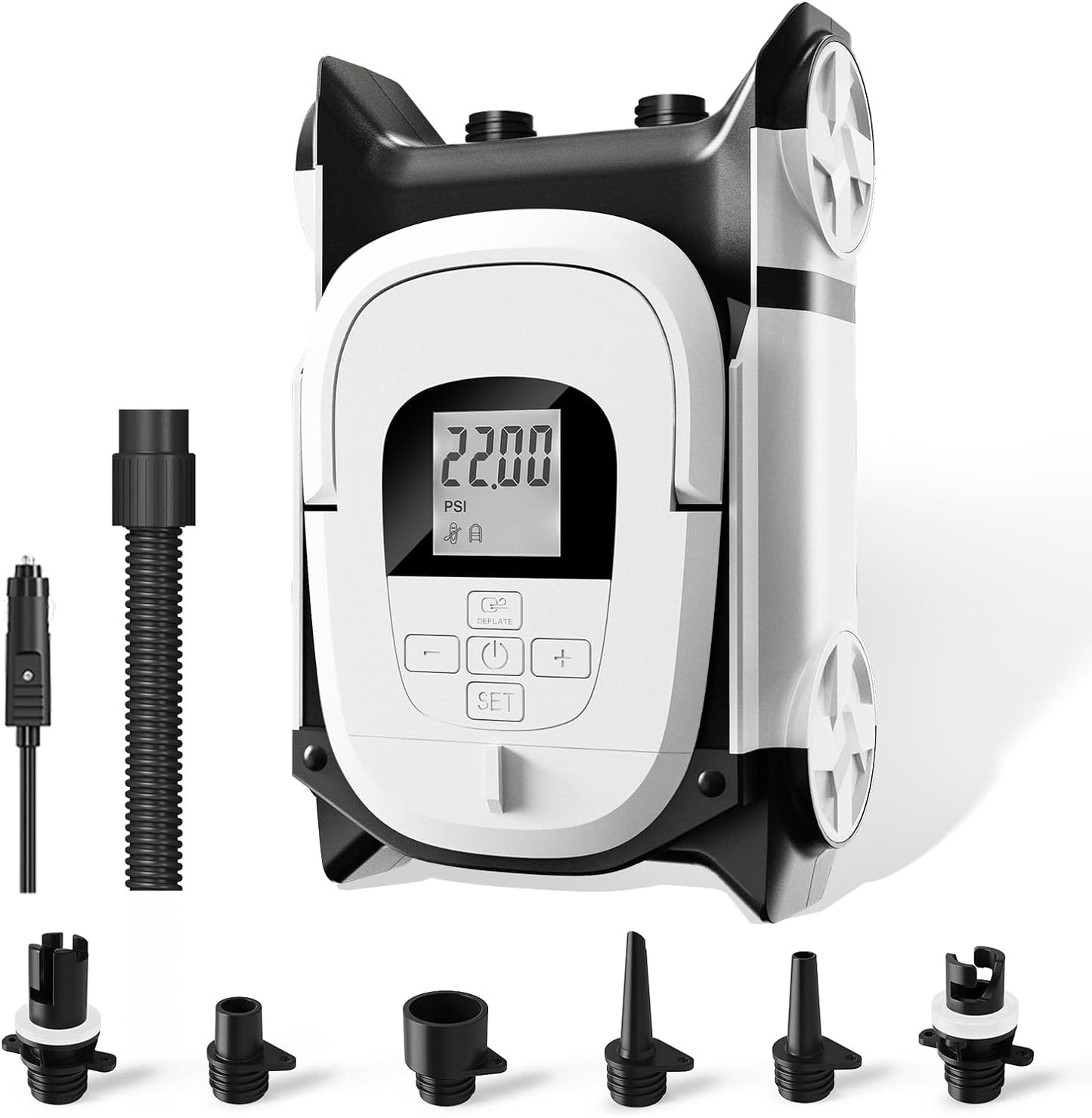 Paddle Board Pump with DC 12V Car Power Connector for Inflatable SUP and Boat, 22PSI Portable Electric Air Pump for Paddleboard with Auto-Off Function and Kayak Accessories