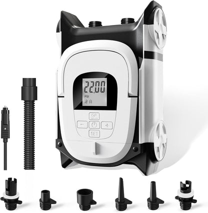 Paddle Board Pump with DC 12V Car Power Connector for Inflatable SUP and Boat, 22PSI Portable Electric Air Pump for Paddleboard with Auto-Off Function and Kayak Accessories