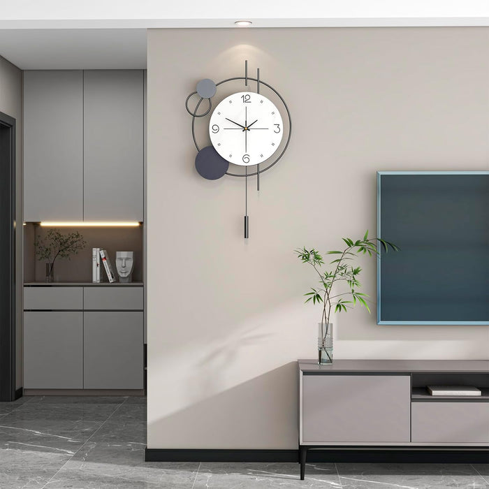 JTWALCLOCK Decorative Wall Clock for Living Room Decor Large Modern Black Metal Wall Clock with Pendulum Battery Operated Non Ticking 15 Inch Big Silent Clock for Kitchen Office Bedroom Home Decor