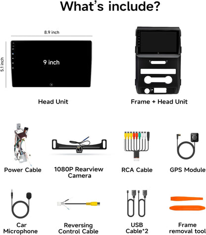 9 Inch Android Car Radio Stereo for Ford F150 2009-2012 - Wireless CarPlay & Android Auto, 5G WiFi GPS Navigation, Bluetooth Touchscreen with Backup Camera