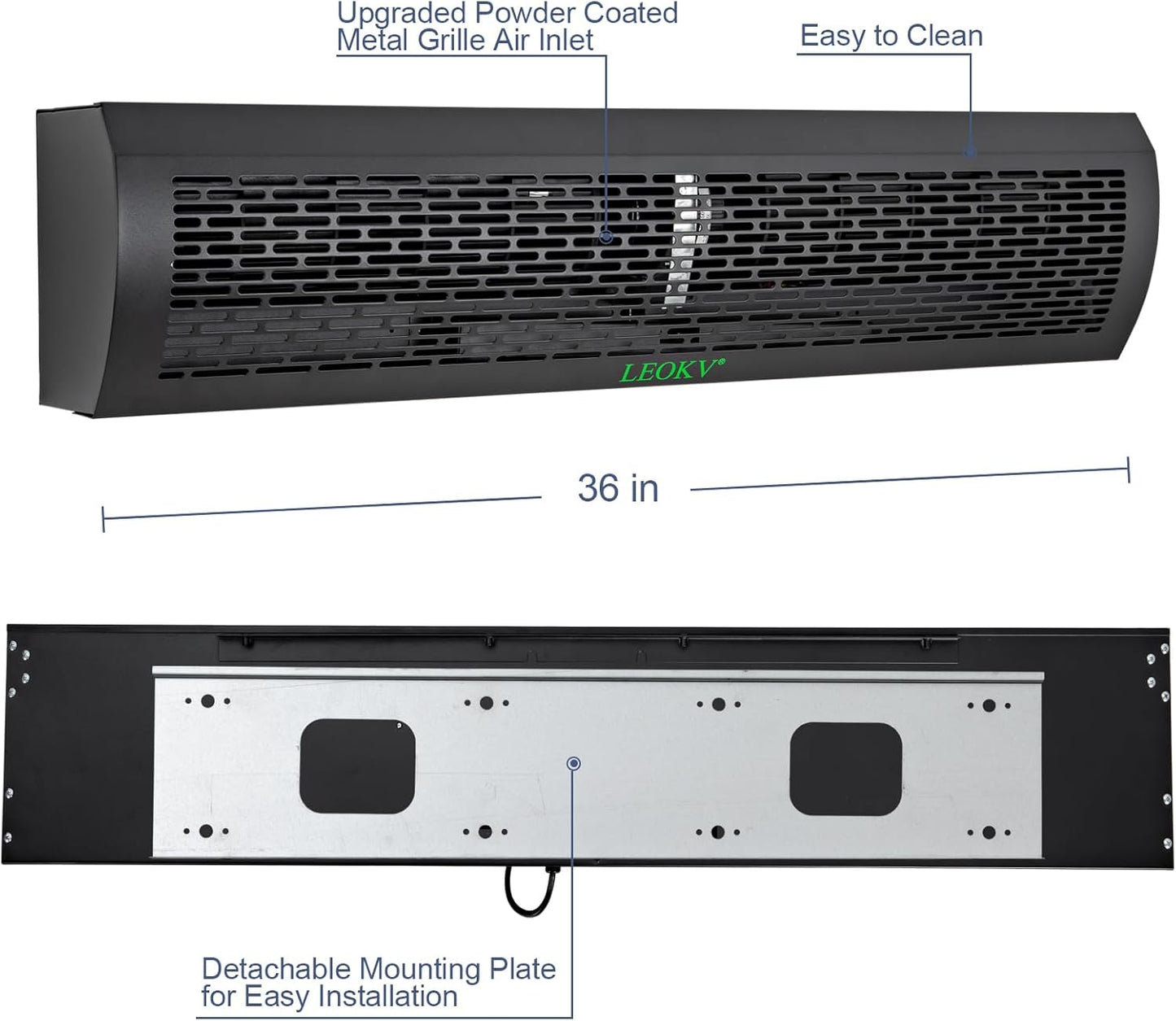 Air Curtain Black 36 Inch 2 Speeds Remote Control Air Curtain Super Power,Door Blower to Keep Flies Out,Magnetic Door Switch Air Curtains for Doors Commercial,Household Unheated,All-copper wire motors
