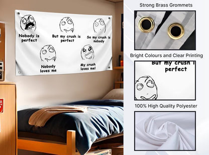 3x5 Feet Single Sided Funny Meme Flags with Quotes - Happy Faces Poster Polyester for Room Teens - Humorous Banners for Party with Four Brass Grommets - Comical Flag for Room College Dorm Decoration