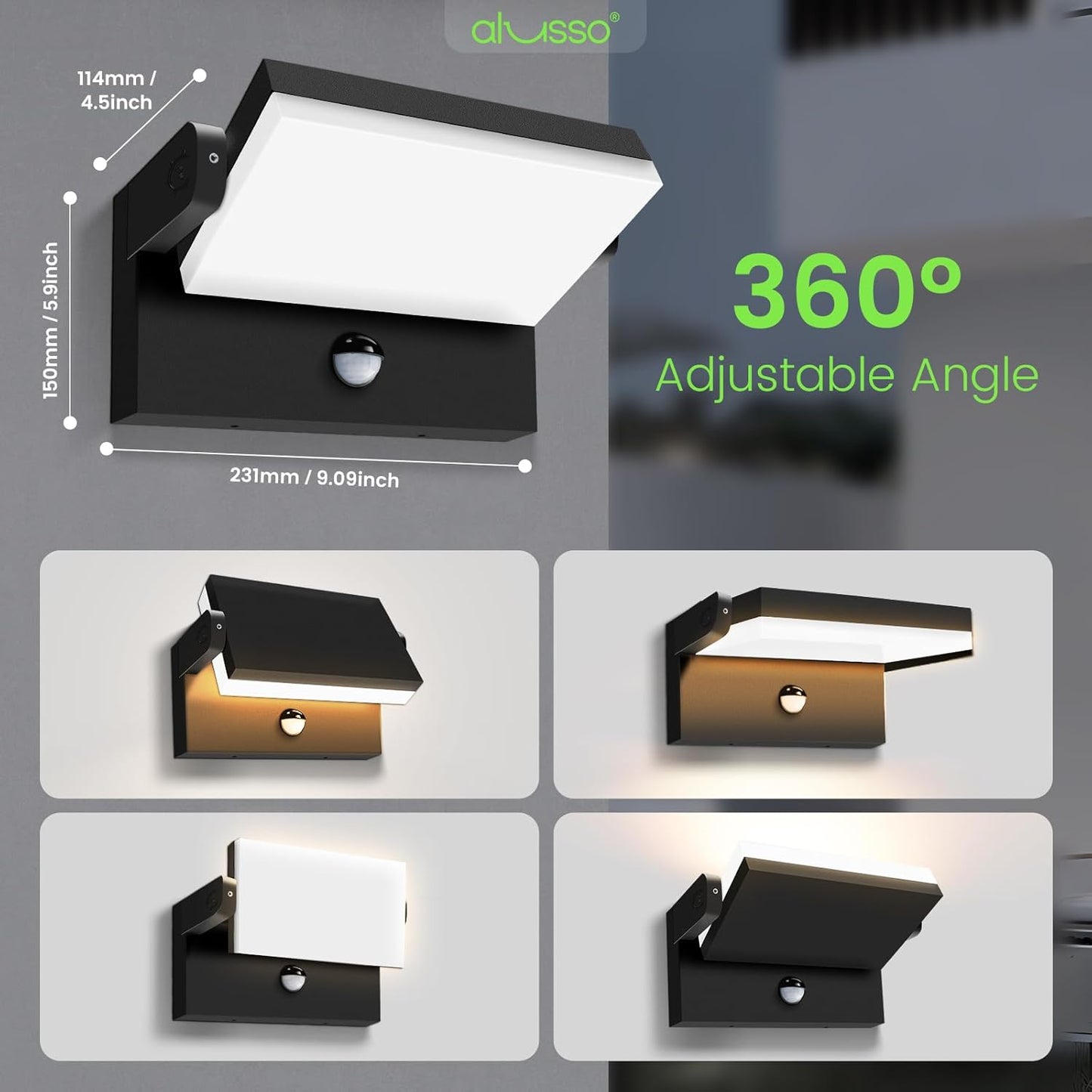 20W/40W/55W LED Outdoor Motion Sensor Wall Light, 3000K/4000K/6500K Aluminum Exterior Lighting Fixtures, 360° Rotatable Wall Pack Lights, IP65 Waterproof Sconce for Porch Patio Garage, Black