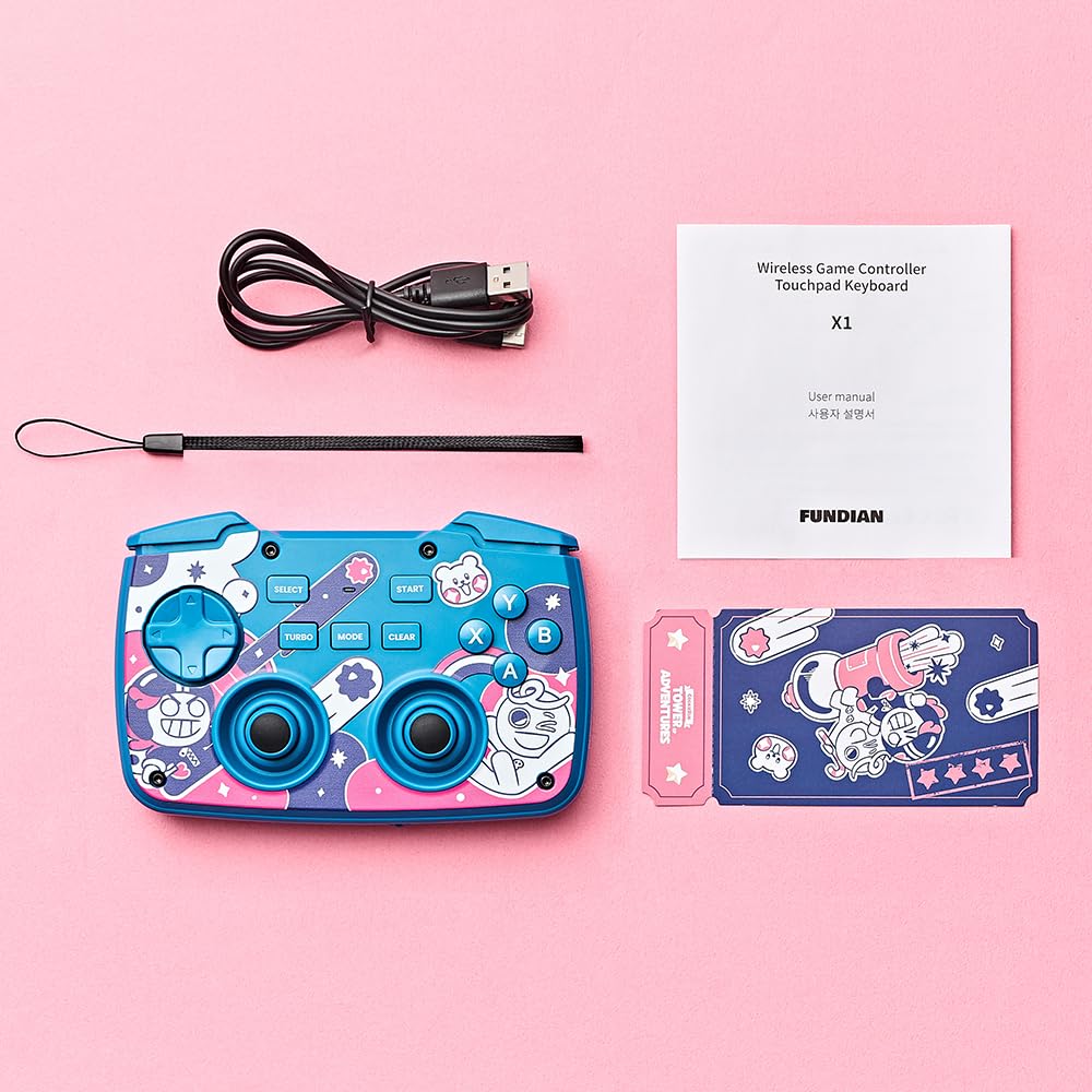 FUNDIAN X1 Bluetooth Game Controller Keyboard Mouse CookieRun Limited Edition, Remote Wireless Controller Compatible with Smartphone, Laptop, Tablet, PC, iPhone, iPad, Nvidia Shield TV, Chromecast with Google TV (Blue_CookieRun_Eng/Kor)
