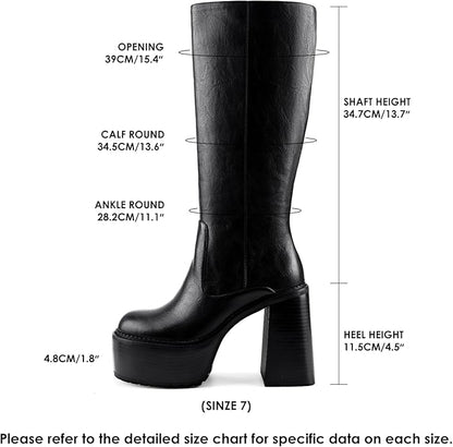 Platform Mid Calf Boots for Women High Heel Block Heel Women’s Tall Boots Square Toe Comfortable Casual Boots Trendy Stylish Shoes
