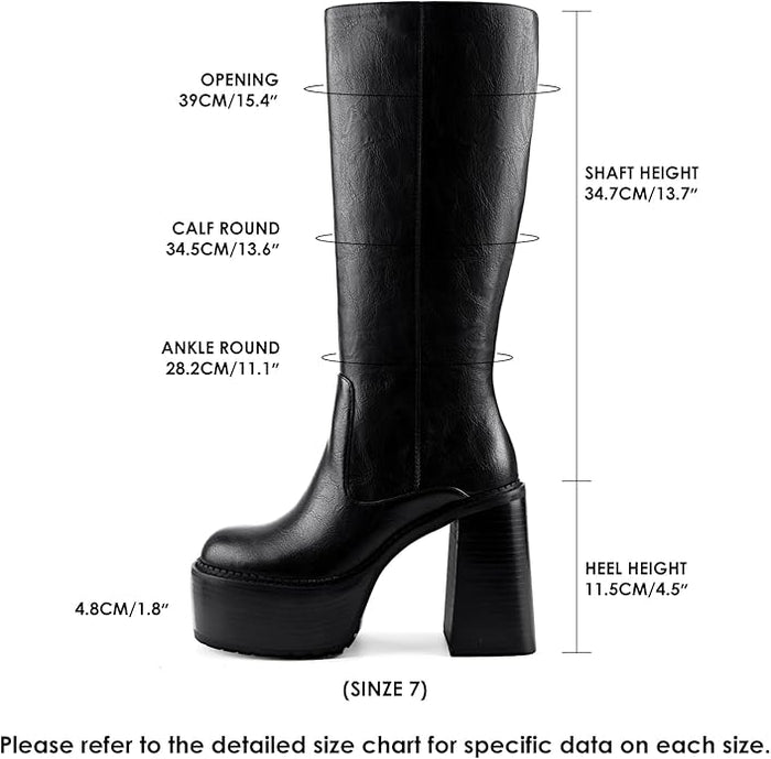 Platform Mid Calf Boots for Women High Heel Block Heel Women’s Tall Boots Square Toe Comfortable Casual Boots Trendy Stylish Shoes