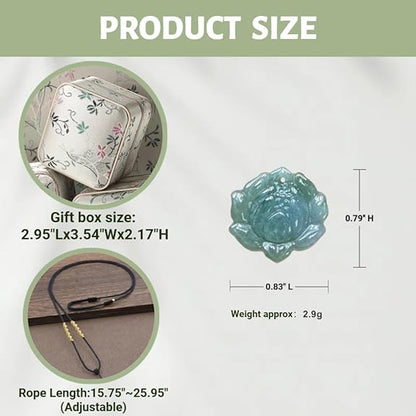 Jade Pendant Necklace, Healing Stone Necklace, Handcrafted Natural Healing Pendant for Men and Women - Infused with Chakra Energy to Attract Wealth, Luck and Health (Green Lotus)