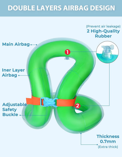 Upgraded Swim Vest Floaties,Inflatable Pool Floats Swimming Ring with Adjustable Safety Buckle,Double Air Bag,Learn to Swim Trainer