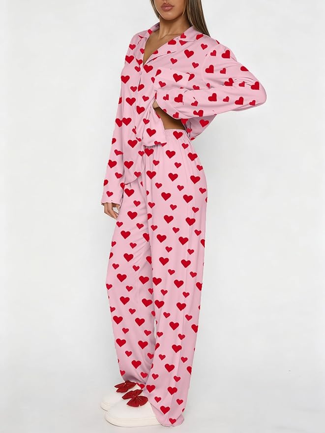 VFURYGD Women Satin Pajama Set Long Sleeve Laper V Neck Button Down Loungewear Silk Pjs Set with Pockets