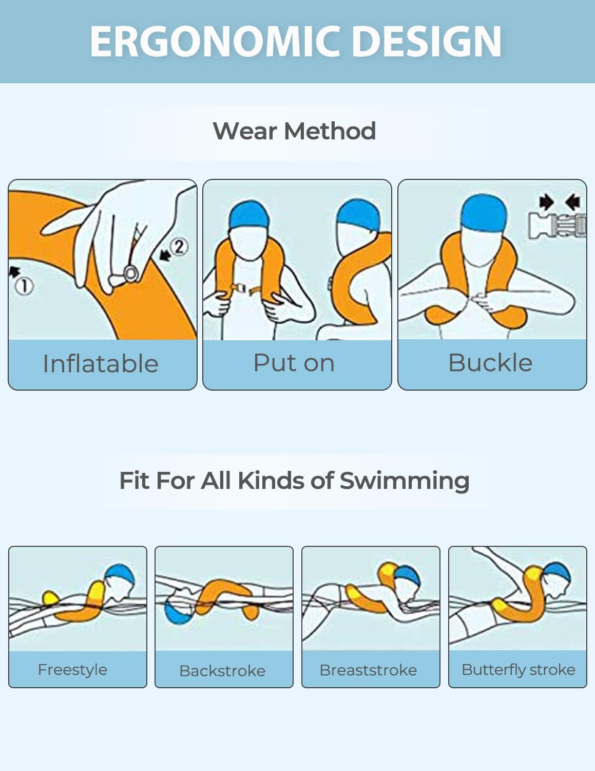 Upgraded Swim Vest Floaties,Inflatable Pool Floats Swimming Ring with Adjustable Safety Buckle,Double Air Bag,Learn to Swim Trainer